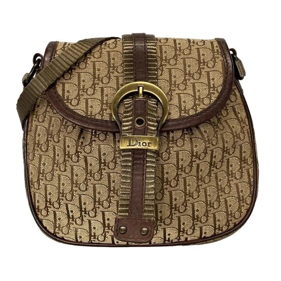 Auth DIOR/ChristianDior Trotteur Beige Khaki Dark Brown Jacquard Leather - Picture 1 of 16